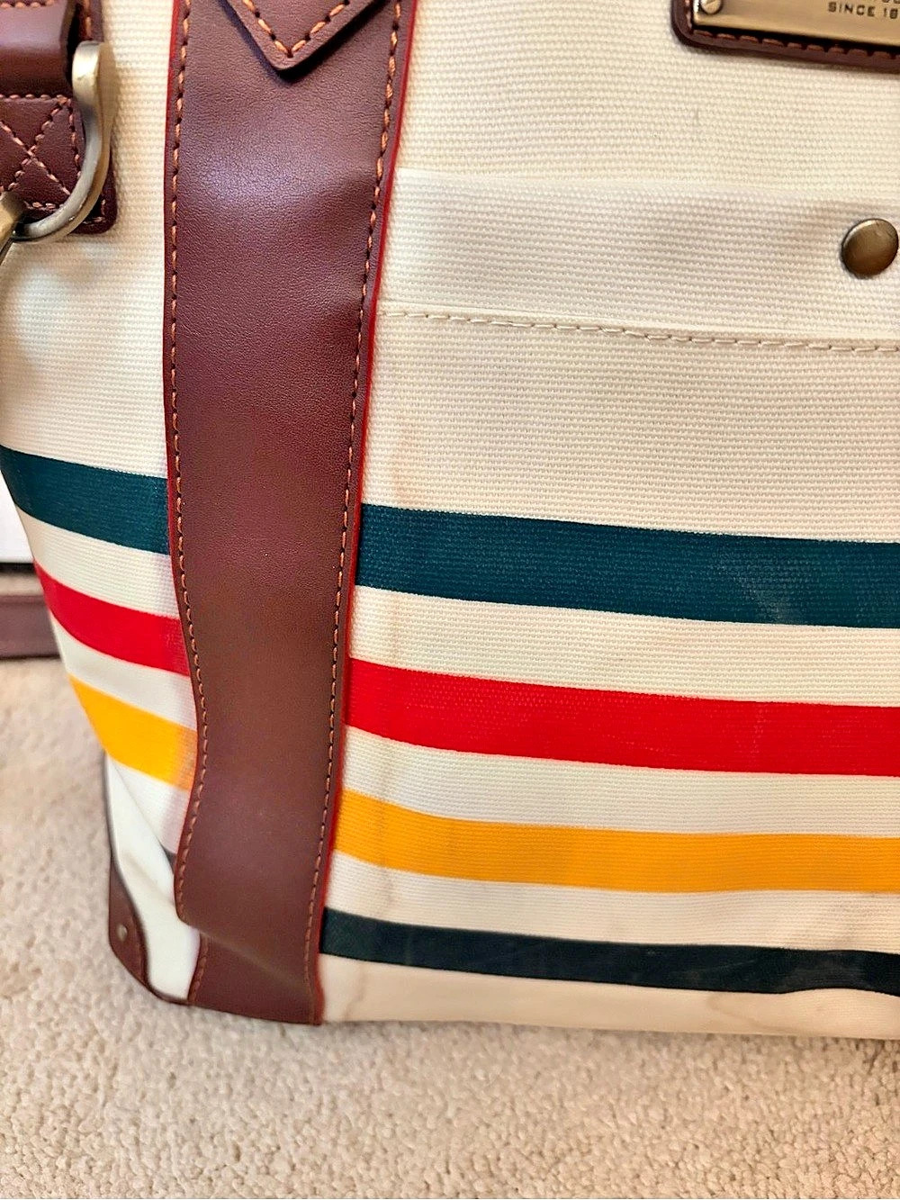 Pendleton Glacier Stripe Long Canvas Weekender Tote Cream & Brown - Picture 5 of 7